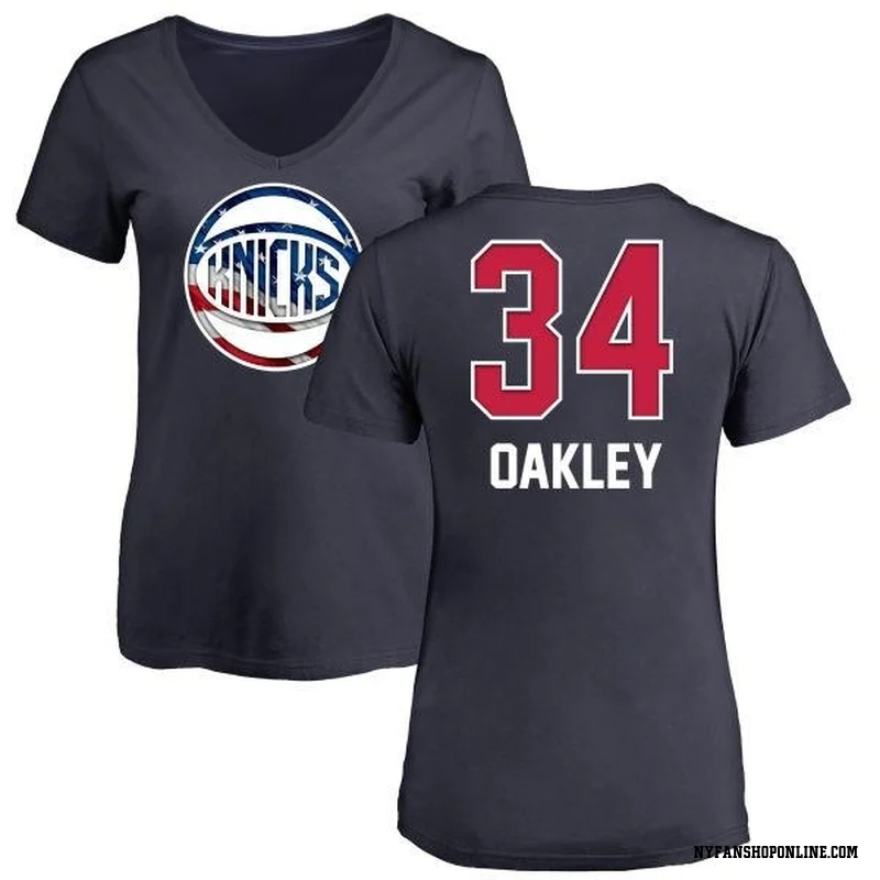 Navy Women's Charles Oakley New York Knicks Name and Number Banner Wave V-Neck T-Shirt