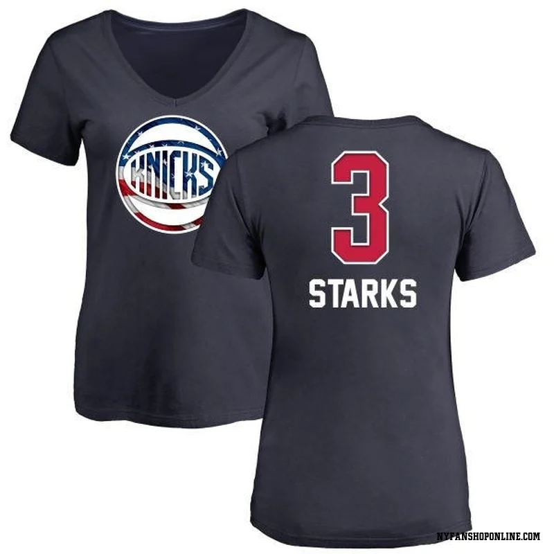 Navy Women's John Starks New York Knicks Name and Number Banner Wave V-Neck T-Shirt