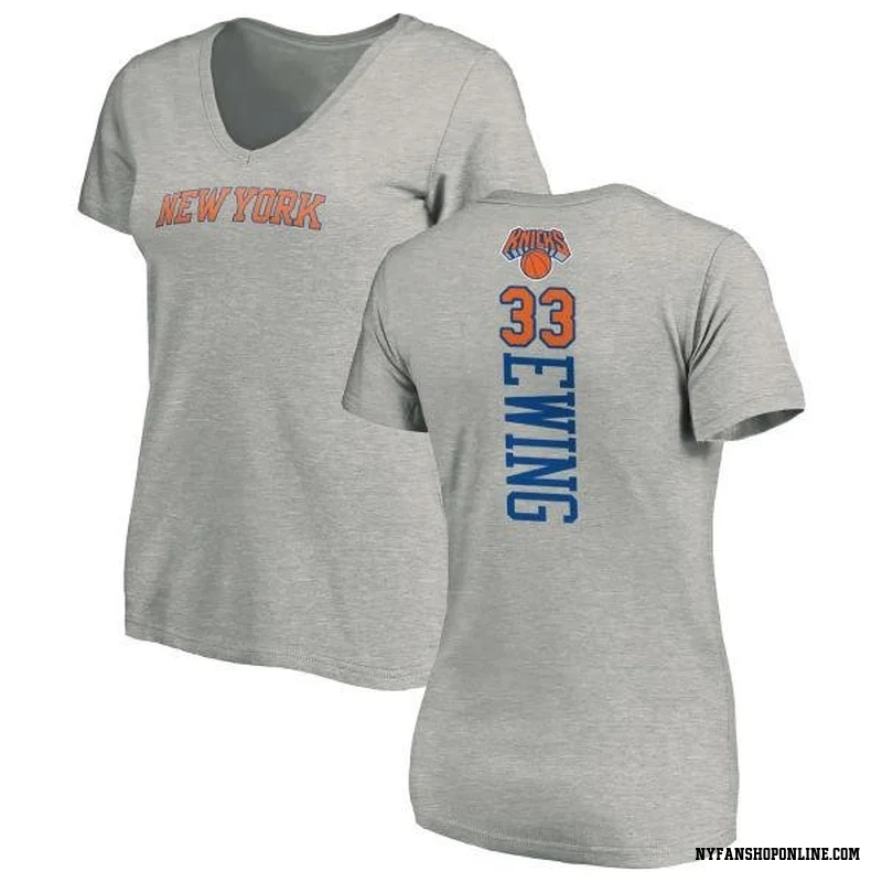 Women's Patrick Ewing New York Knicks Ash Backer T-Shirt