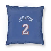 Blue New York Knicks  Larry Johnson  White Pillow Cover (18 X 18)