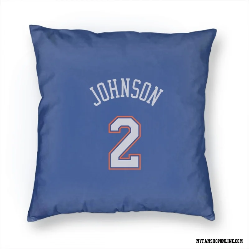 Blue New York Knicks  Larry Johnson  White Pillow Cover (18 X 18)